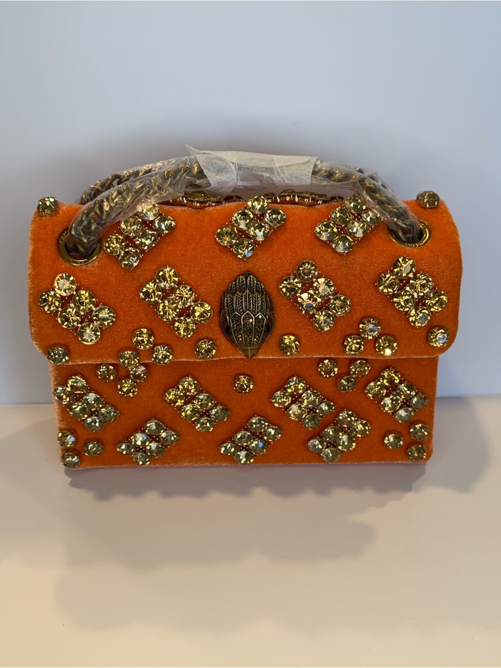 Kurt Geiger Orange Velvet Jeweled Mini Top-Handle Bag